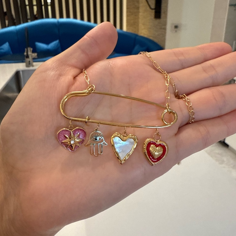 Celine13‎ 18K Gold Plated Spiritual Talisman Necklace – Hearts & Hamsa Charms - Picture 5 of 11